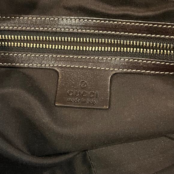 GUCCI Positano Small Beige Brown GG Canvas Leather Tote Bag - Picture 10 of 16